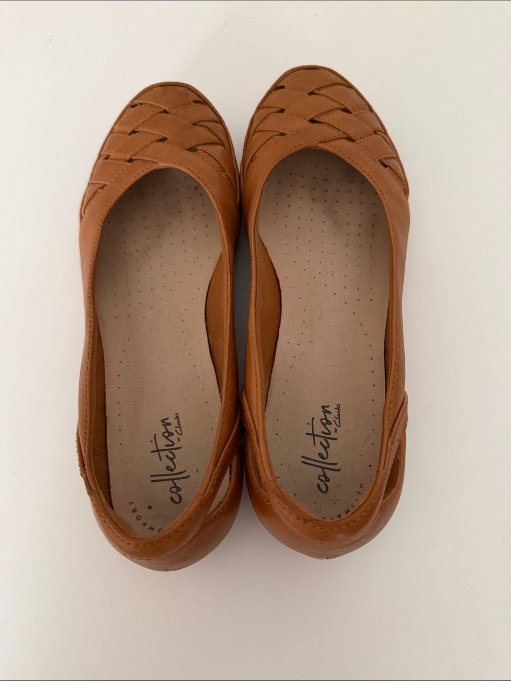 Clarks Tan Braided Leather Ballet Flats